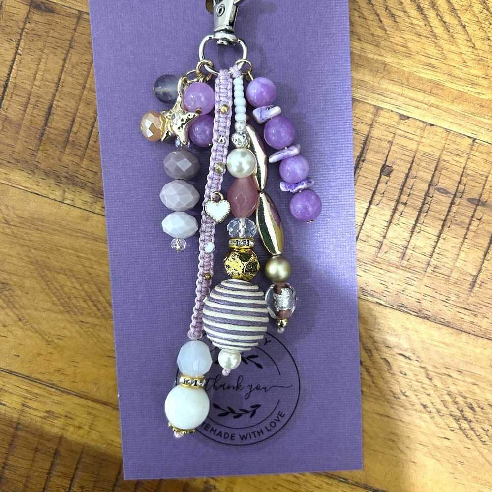 Handmade Lavender Beaded Keychain Charm - handmade/EAlovey